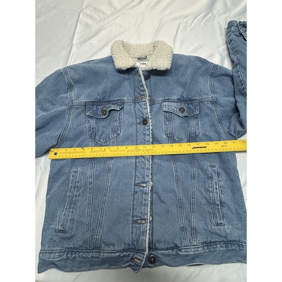 Womens Denim Jacket Button Up Fleece Lined with Pockets 100% Cotton Size 12 - Picture 7 of 12